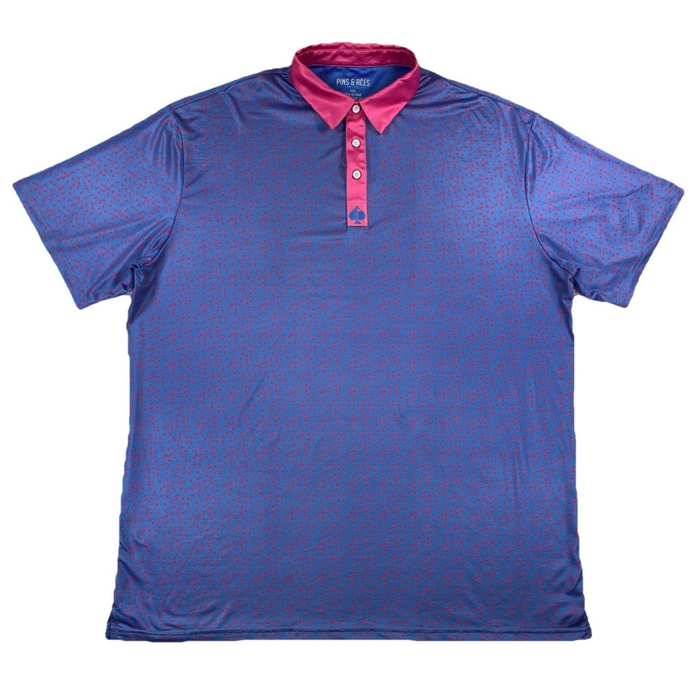 Pins & Aces Men’s Blue Polo with Pink Collar and Placket